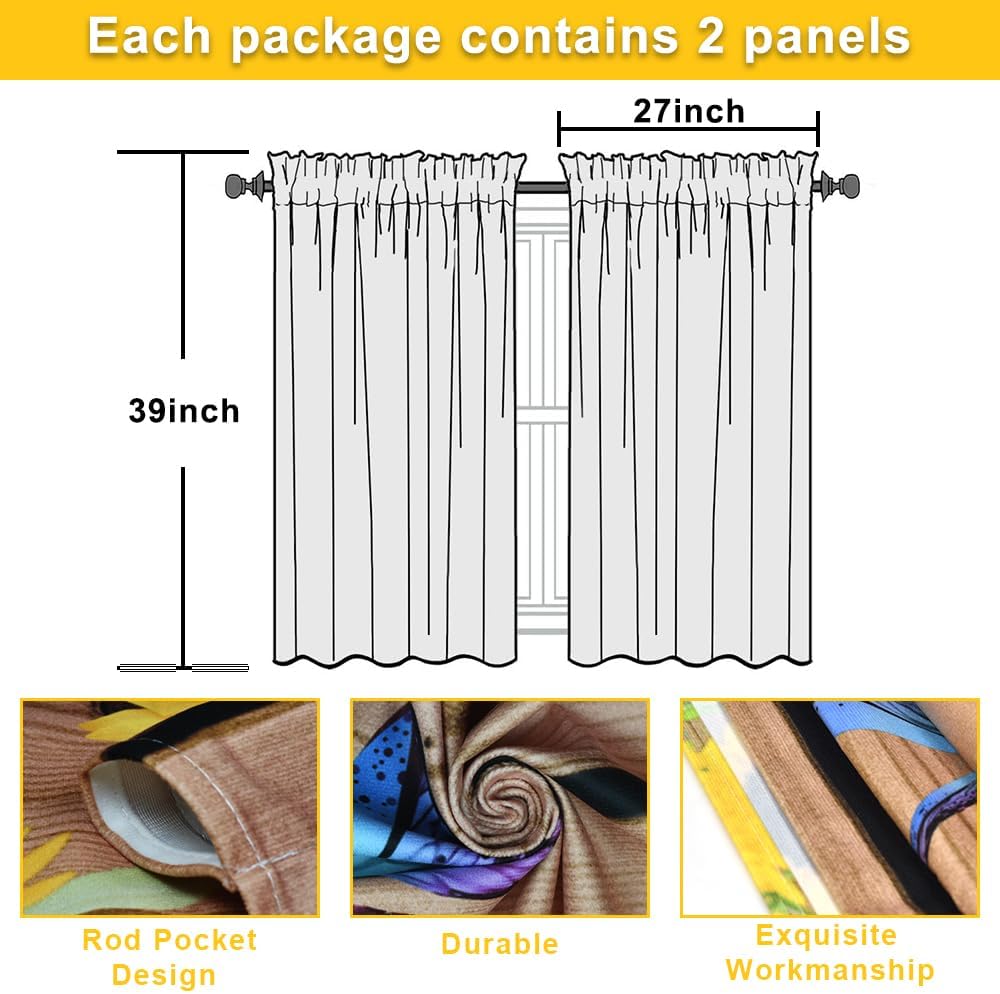 Sunflower Short Curtains for Windows 27.5'' W x 39'' L