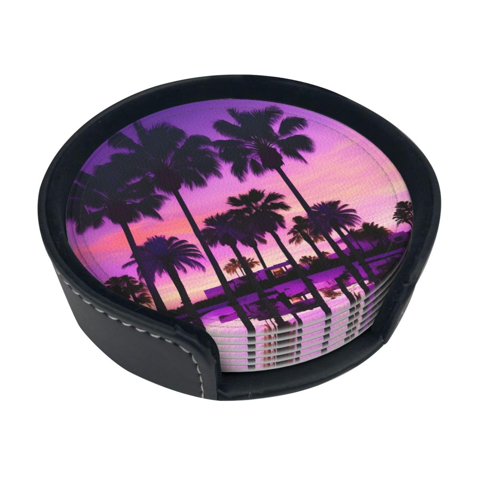 Dessous de verre palmier violet anti-tache en polyuréthane pour table