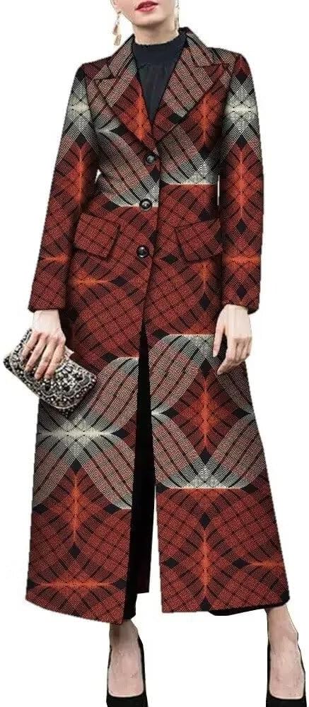 ABCWAX Women Long Coat Trench African Printed Fashion Elegant Streetwear Trench Coats Female Clothing