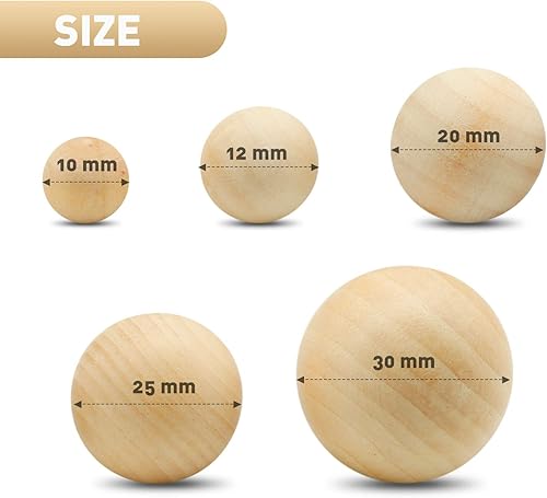 Miniatura 3 de Blulu 122 bolas redondas de madera sin terminar, bolas de madera naturales para proyectos de manualidades, fabricación de joyas, diseño de artes, 5