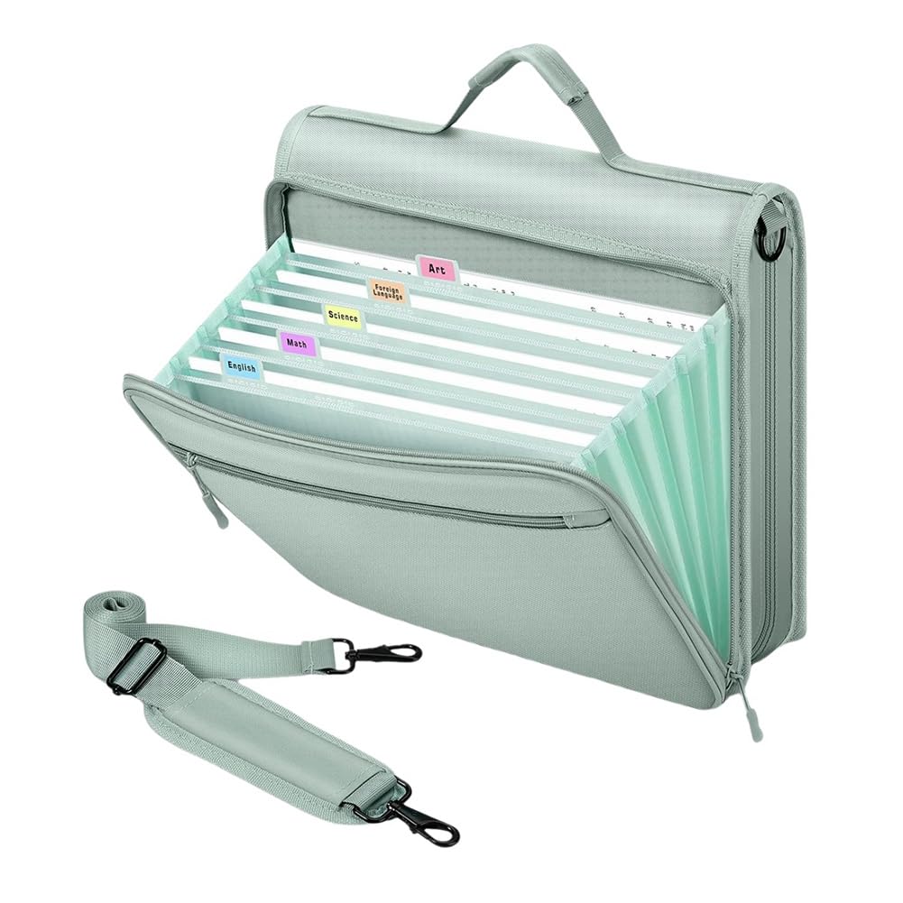 Raccoglitore con Cerniera, 2 Pollici, 3 Anelli, Multitasche, Capacità 500 Fogli, Cartella Portadocumenti Espandibile A 5 Linguette, Borsa con Cerniera Inclusa, Verde