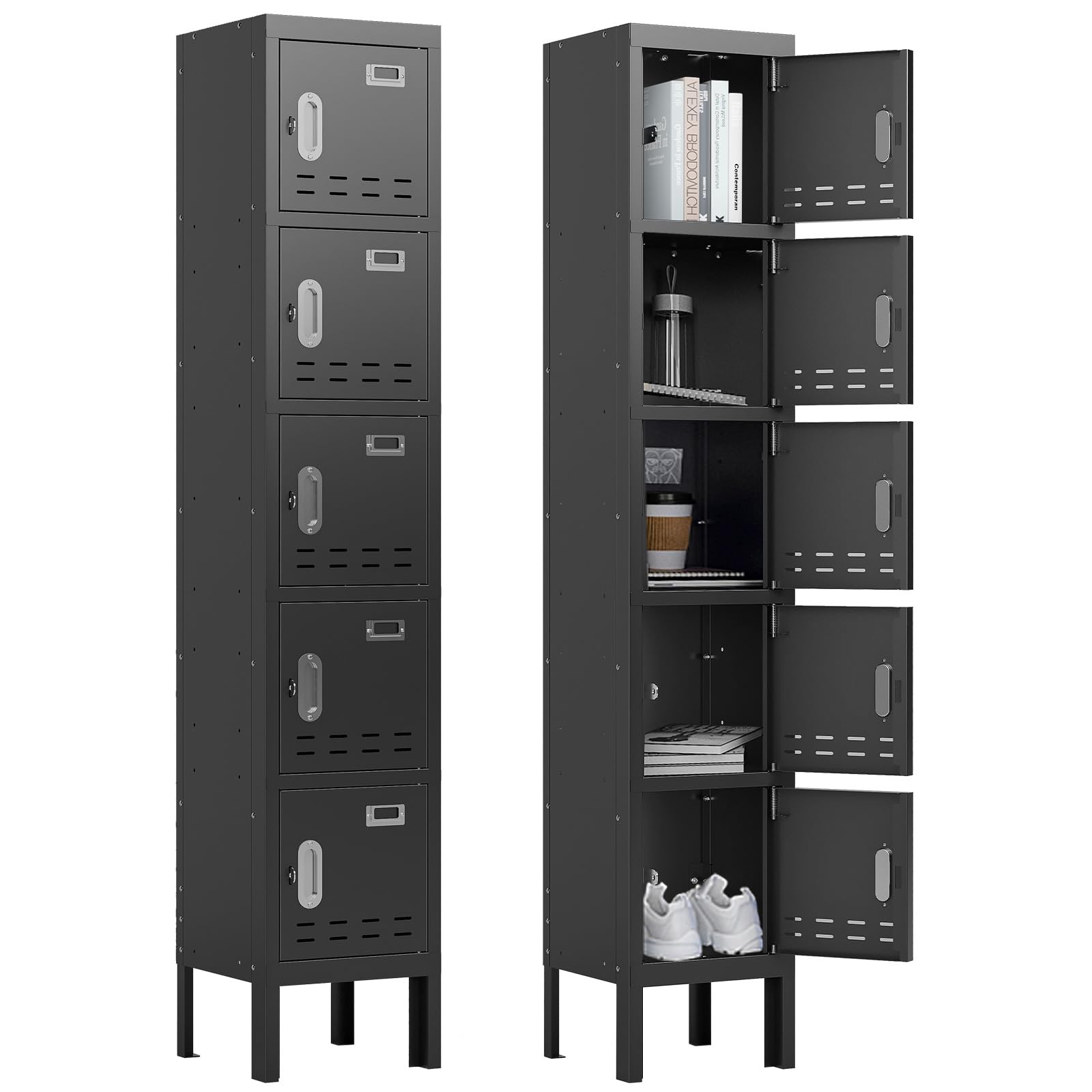 BUTISOW Metal Lockers - 66" Height Steel Lockers for Employees with 5 Door Storage Locker with Card Slot for Employees Gym School Home Office Garage - Assembly Required