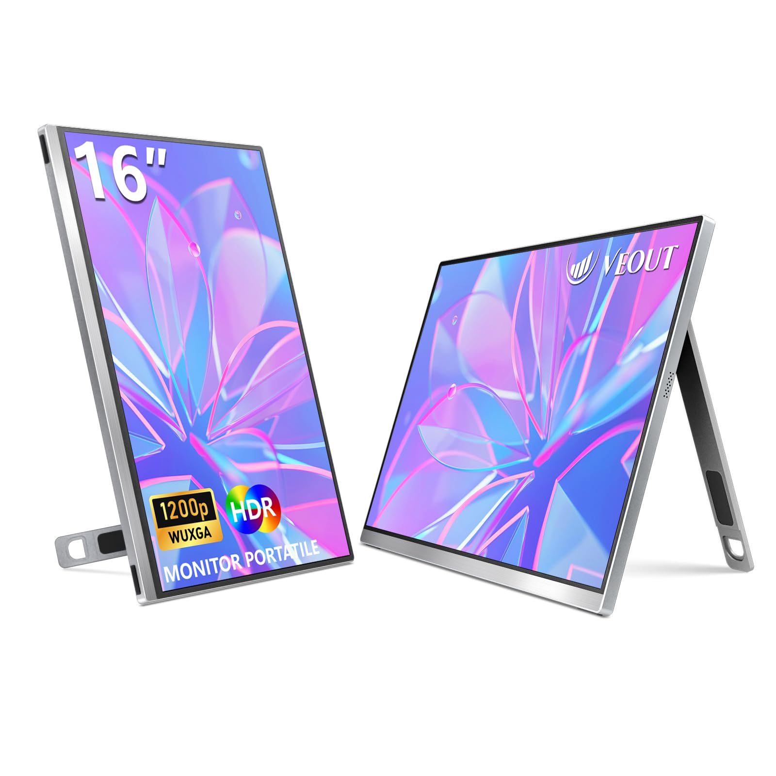 Veout External Second Screen for MacBook Pro (Silver), 1920x1200 IPS 16 inch Travel Monitor with Aluminum Metal Stand, Dual Type-C/Mini HDMI 16:10