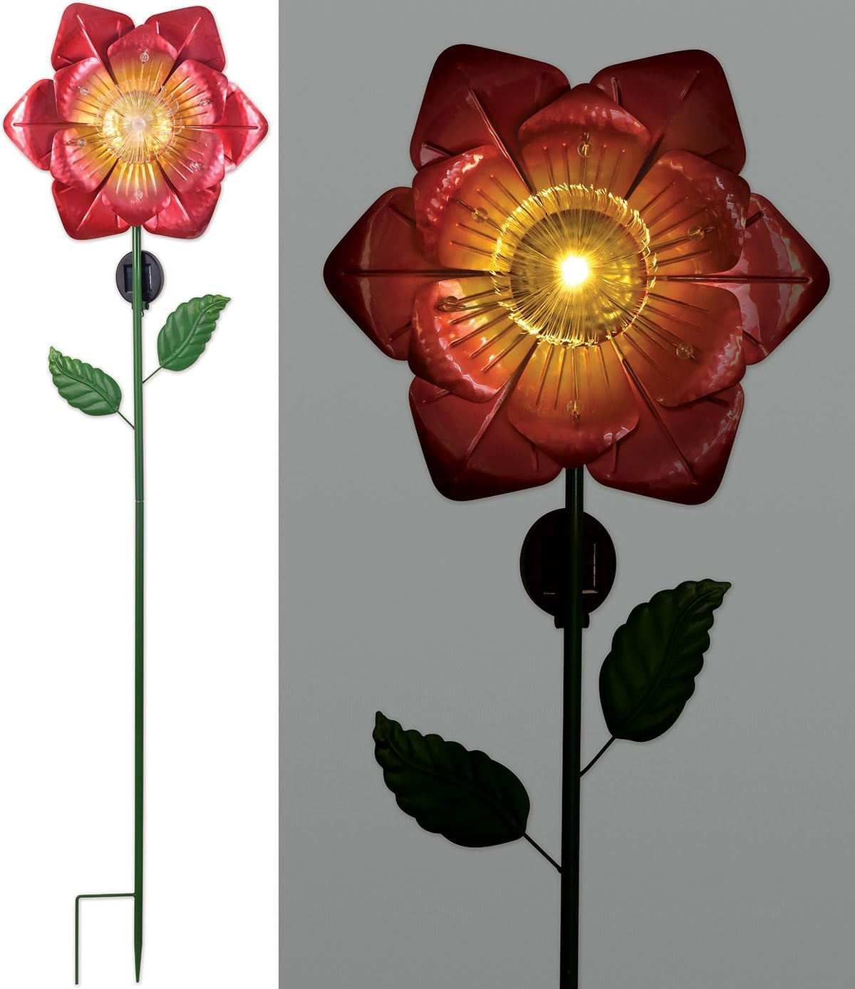 Sunset Vista Design Solar Garden Stakes - Fiber Optic Poppy Decorative Garden Stake with Sensor, 48-Inch Tall, Red