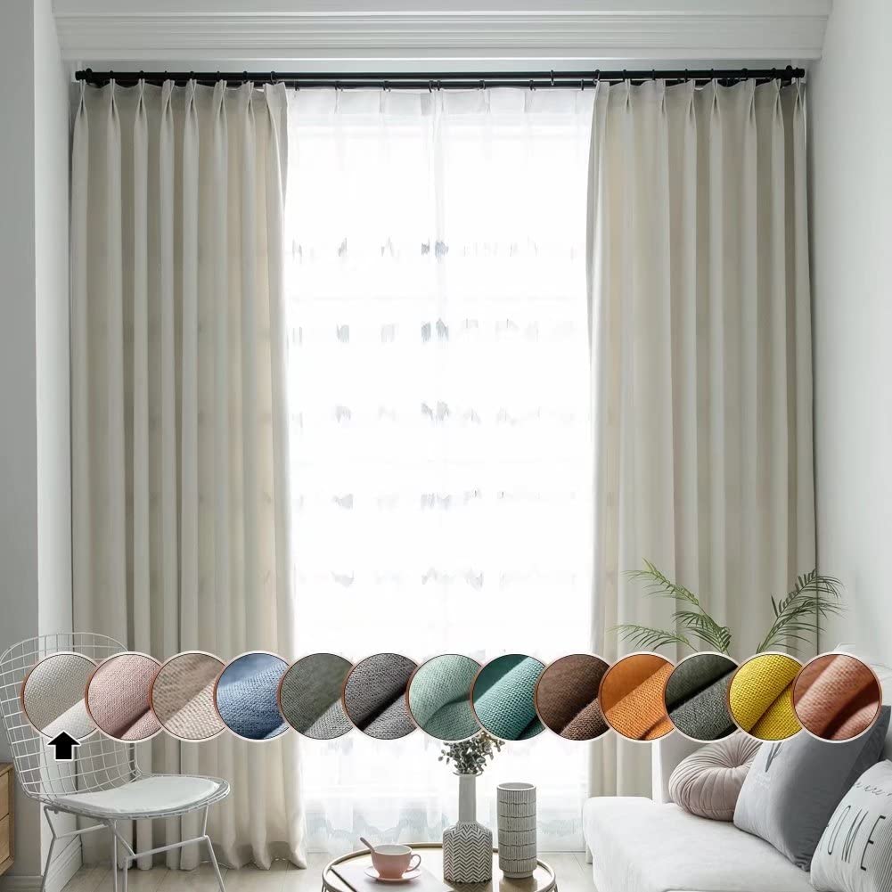 MacoHome Ivory White Linen Curtains Customized Room Darkening Bedroom Blackout Grommet Window Treatment for Living Room, not Full Blackout(Ivory 100" W x 63" L)