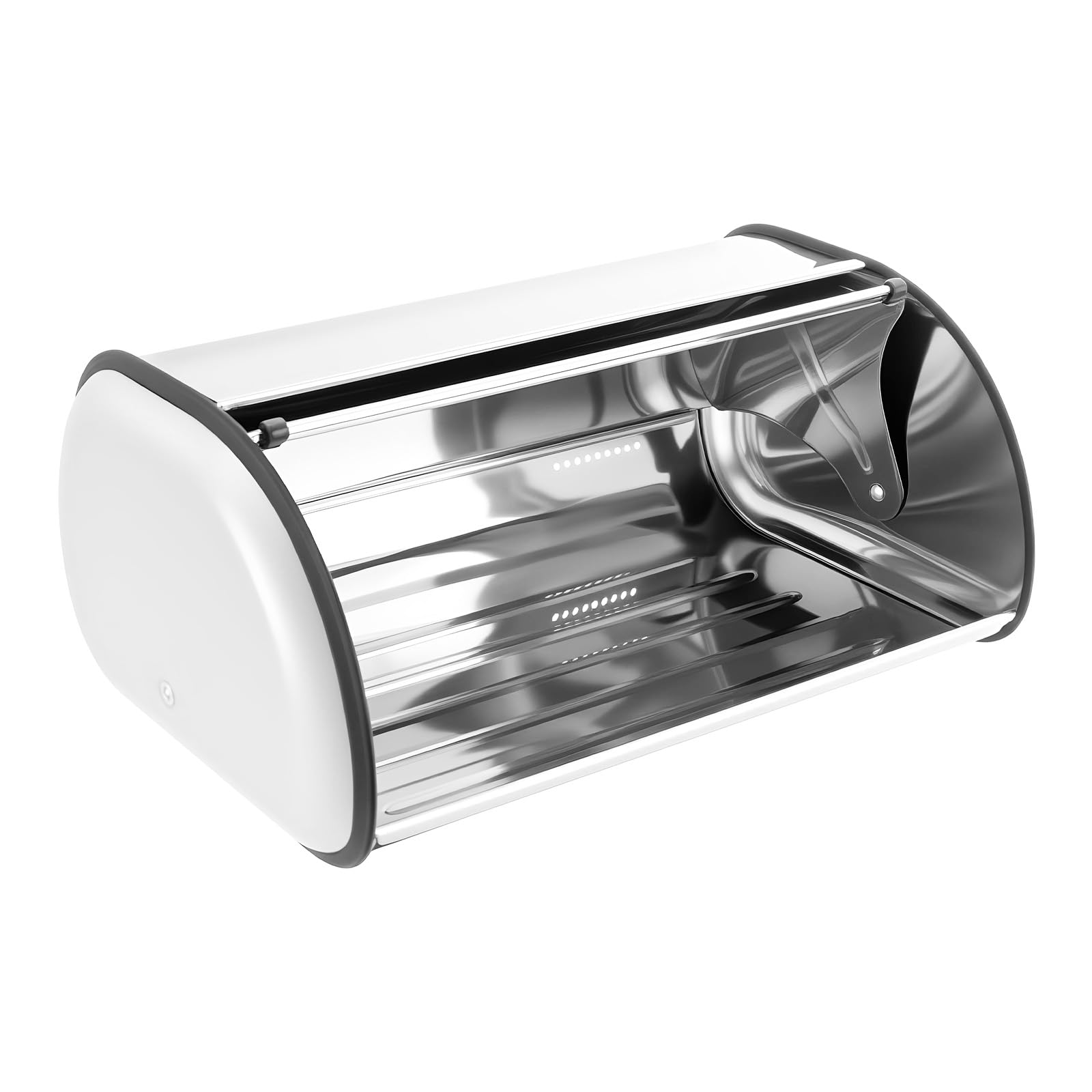 Panera grande con tapa enrollable, acero inoxidable, 43,5 × 27 × 18 cm, apta para alimentos, para pan, fácil de limpiar, color plateado