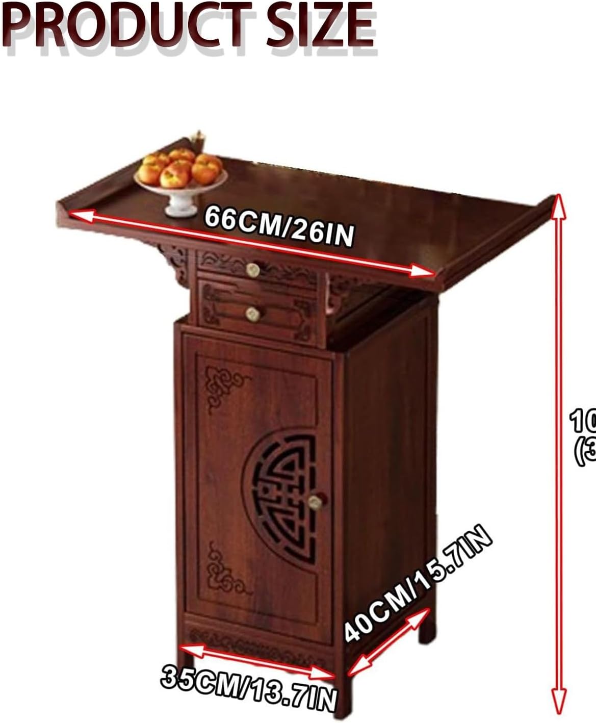 Shrine Altar Table with Drawer, Buddhist Meditation Table with Shelf, Chinese Personal Shrine Stand Cabinet for Home Family or Temple Display(66cm/26in)