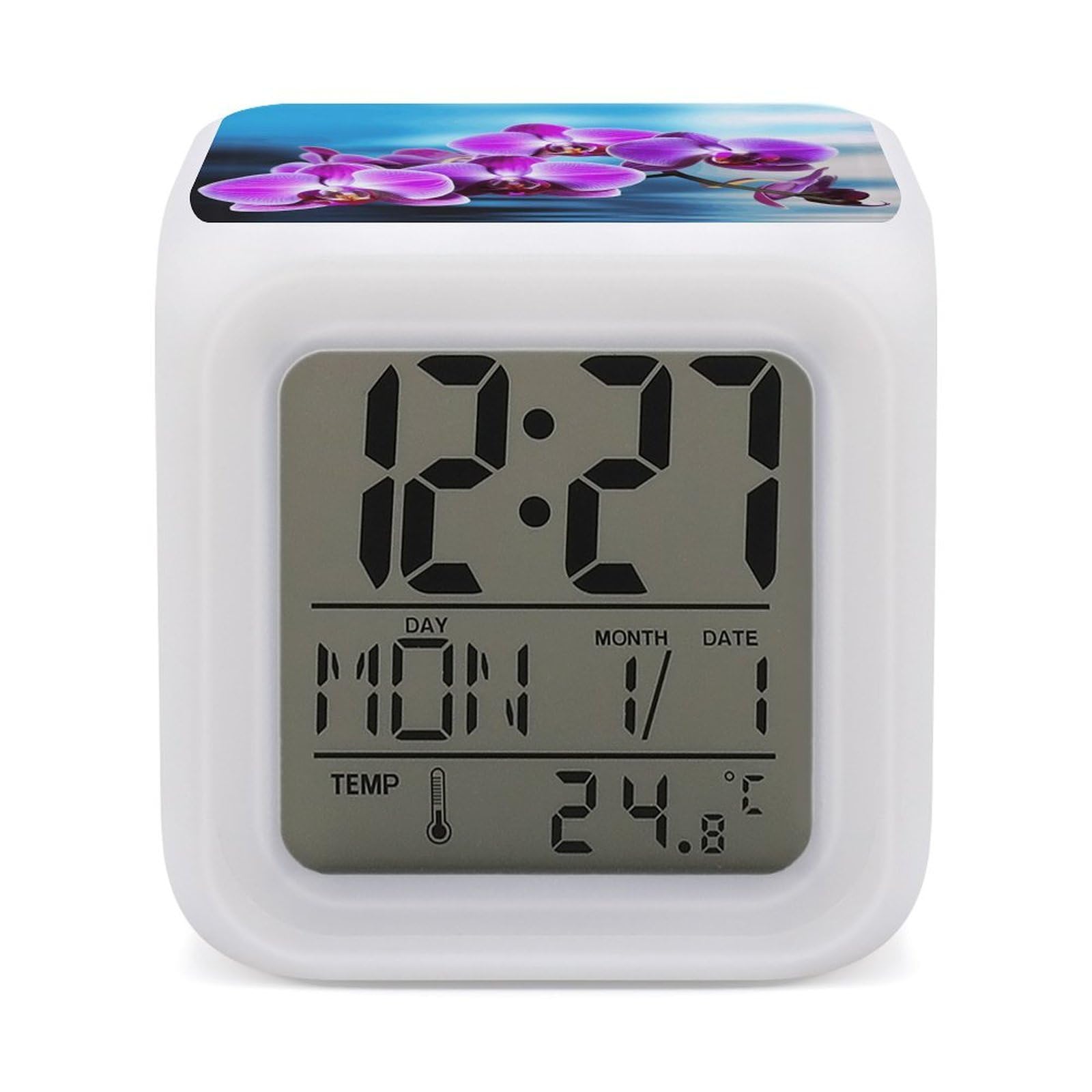 VstaDank Beautiful Orchid Digital Alarm Clock LED Display Screen Color Change Alarms Clock Smart Alarm Clock Wake Up Digital Clocks with 7 Color Nightlight for Bedroom
