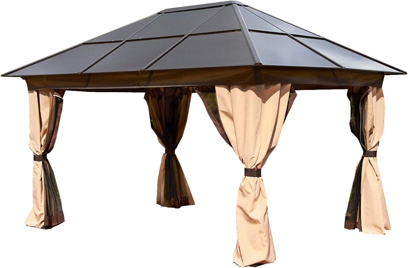 Glendale Polycarbonate Aluminium All Weather Permanent Gazebo 3x4M Bronze & Beige