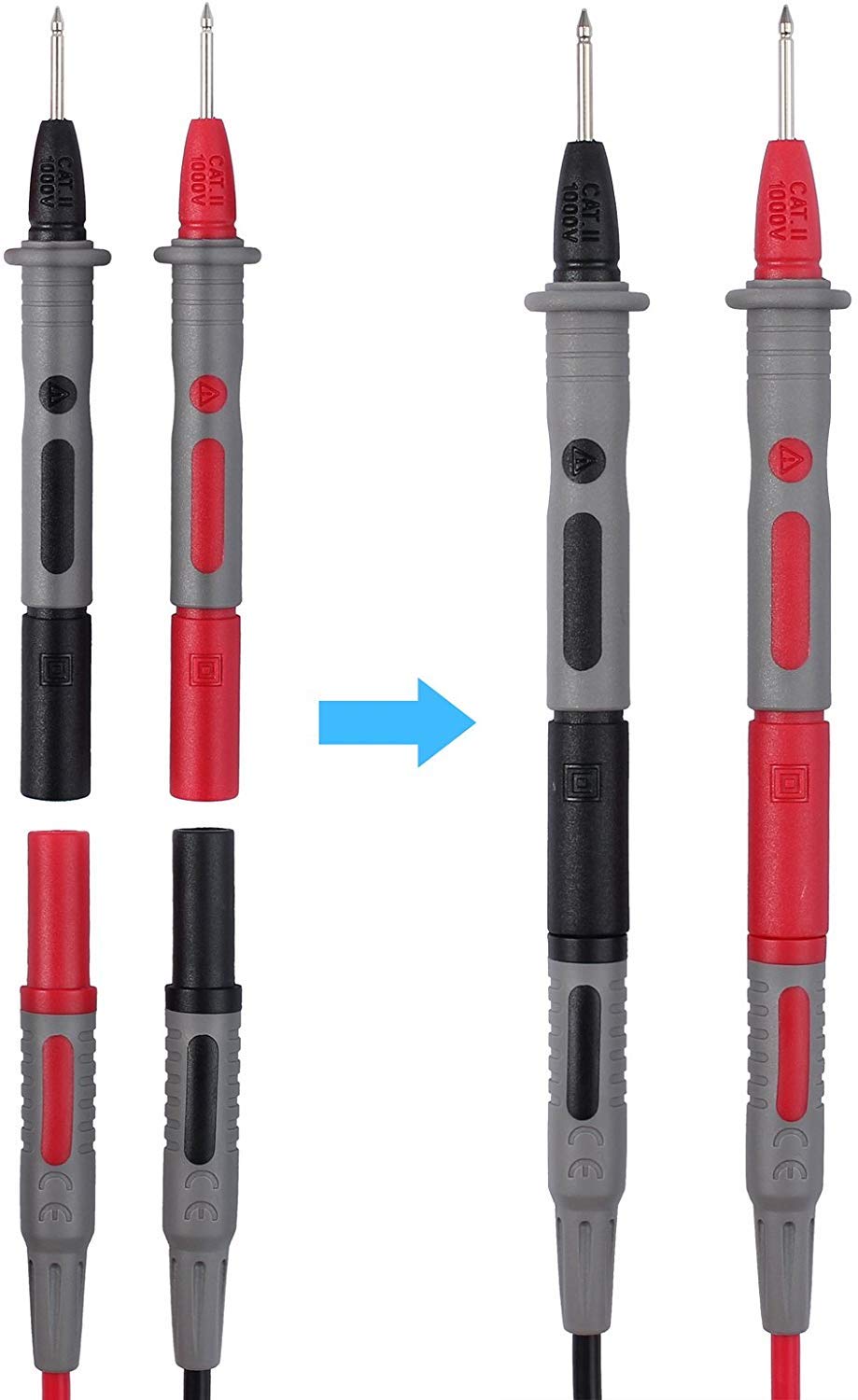 Multimeter Test Leads Kit with Alligator Cips Multimeter Probes Professional Test Probes 4mm Banana to Plounger Mini Hooks 1000V Set of 8: Industrial & Scientific