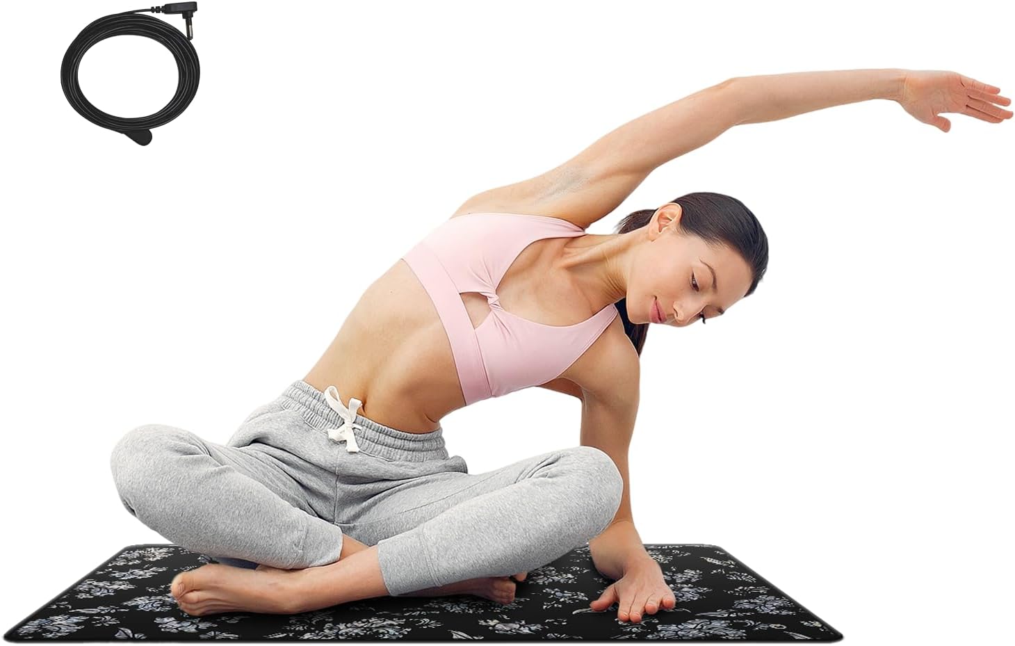Floral Printed Universal Grounding Mat Kit, 23.6x35.4 Inch Bed Grounding Mat with 15 Ft Grounding Cord, Grounding Products Kit Sleep Mat Yoga Pad for Better Sleep, Reduce Stress, Pain, Anxiety