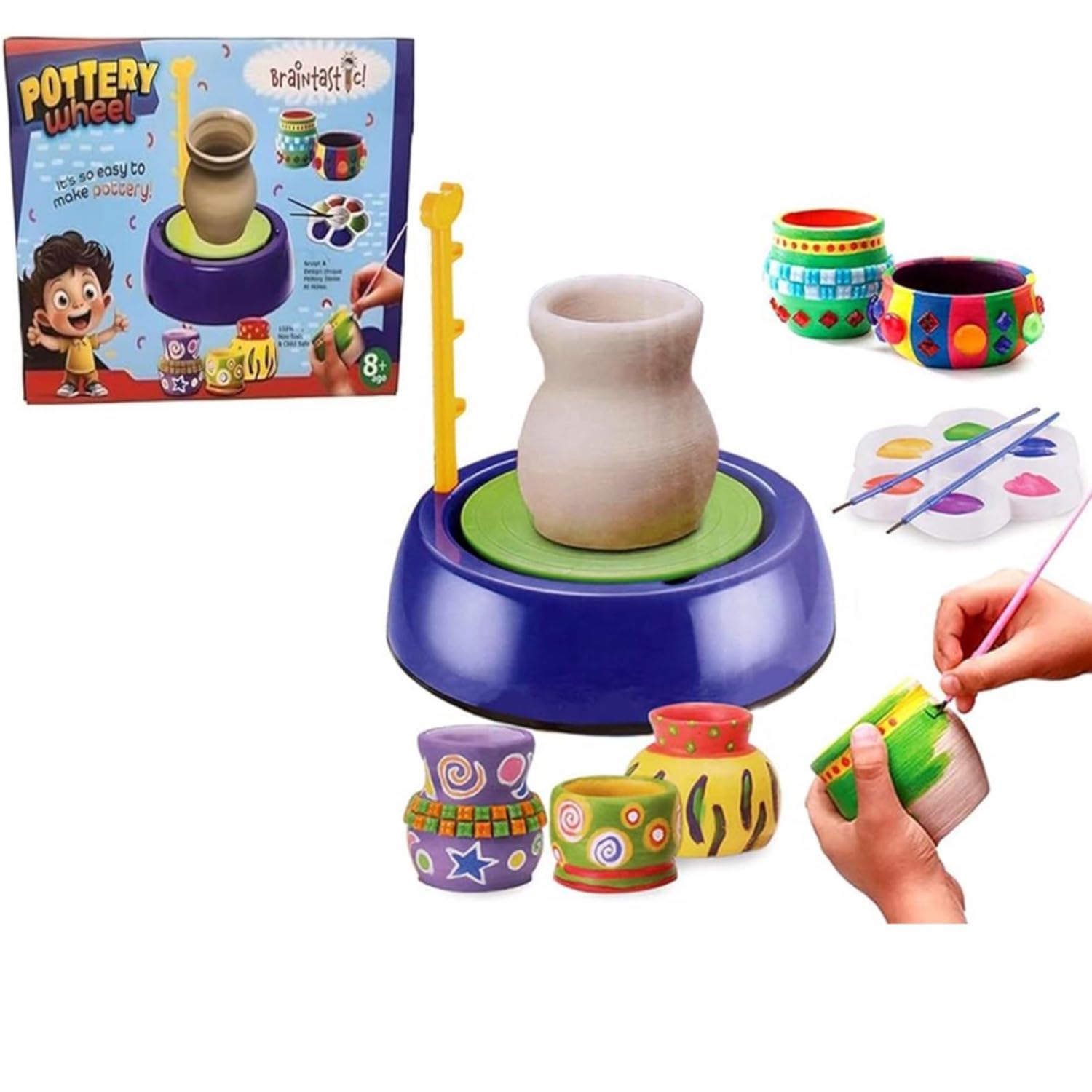 Braintastic Kids Pottery Wheel Kit - Battery Operated Pottery Wheel & Painting Kit Playset for Beginners with Modeling Clay, Sculpting Clay & Tools, Arts & Crafts Kids Age 8-12, 9yrs+