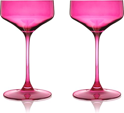 Miniatura 7 de Viski Nouveau Berry Cocktail Crystal Coupe - Juego de 2 vasos de Martini coloridos de tallo largo de 6.5 onzas, color verde