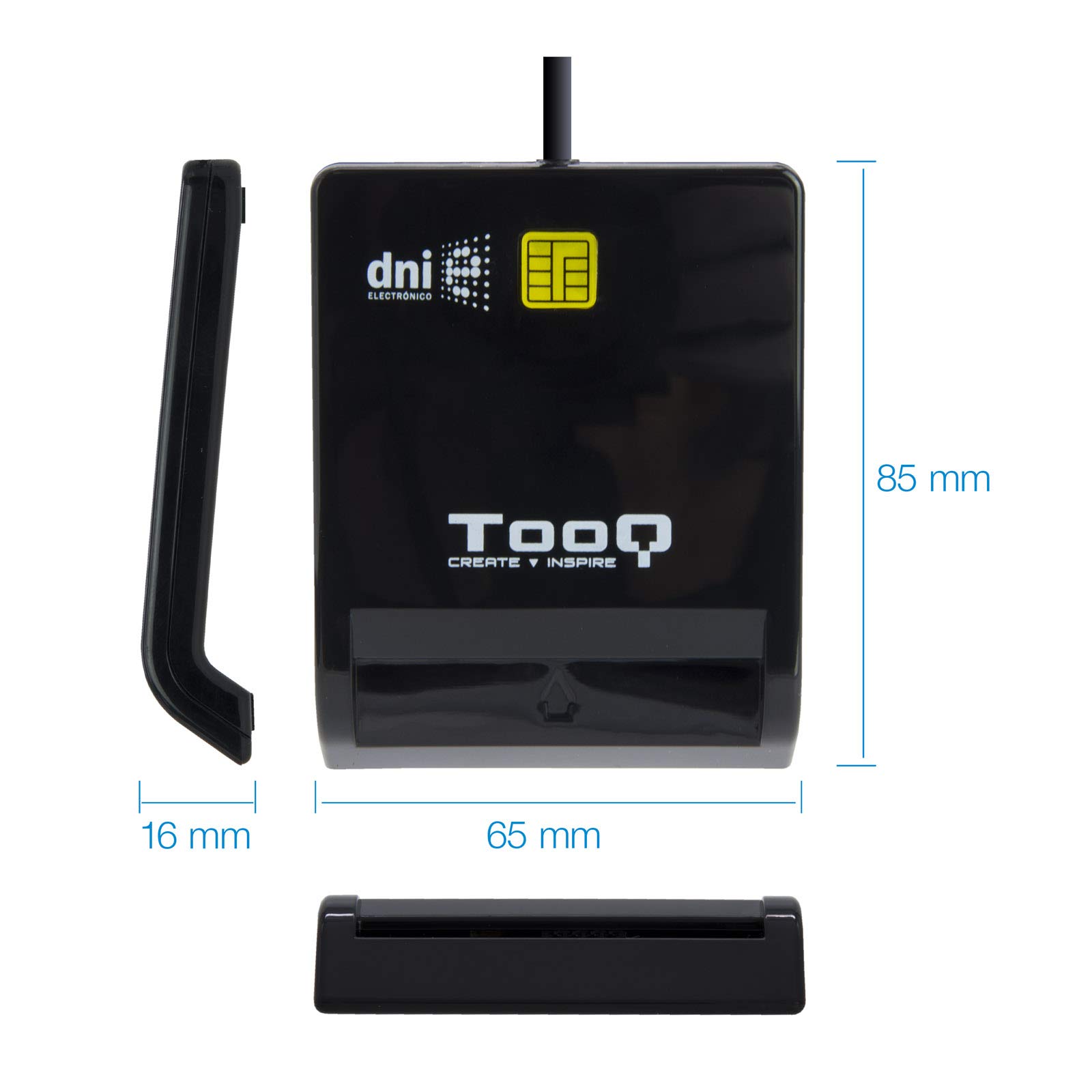 TOOQ TQR-210B - Lector Externo de DNI Electrónico y Tarjetas Inteligentes (DNIe), USB 2.0, Color Negro, 480 Mbps.