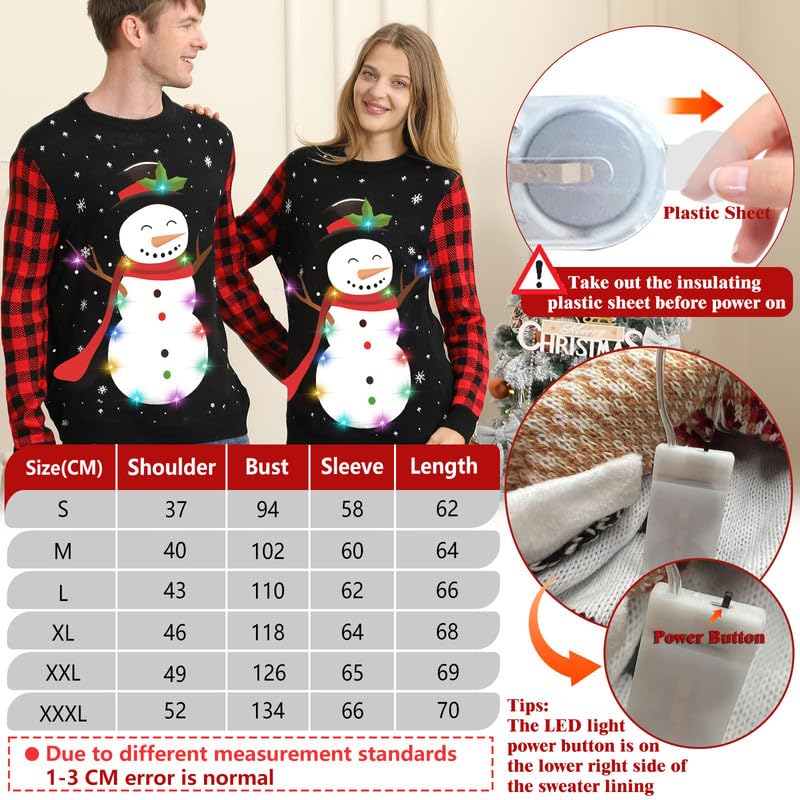 Jersey Navideño con Luces Reno Bufanda Suéter Navidad Mujer Hombre Pareja