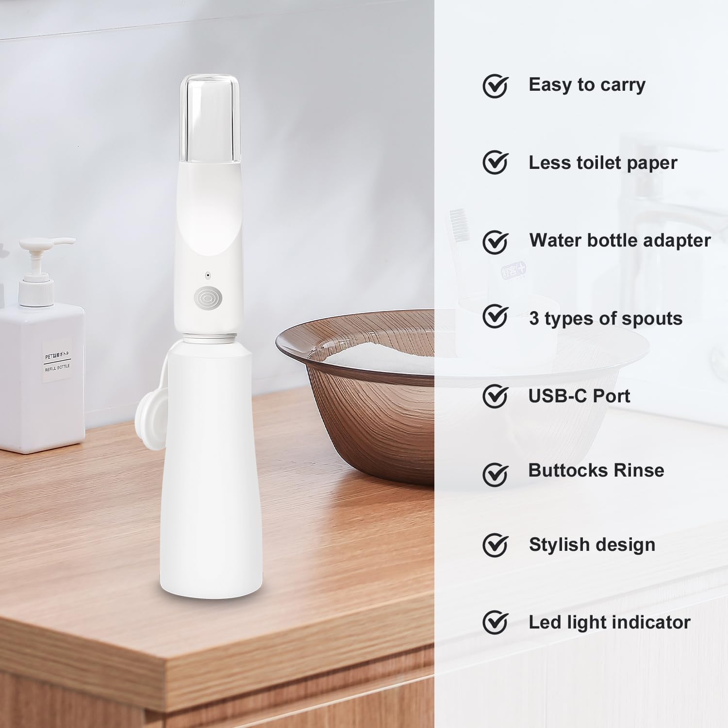 Bidet portatile da viaggio per donne/uomini, con 3 opzioni di pressione, USB C, spruzzatore elettrico ad alta pressione bidet per igiene personale, pulizia lenitiva post-partum/cura delle emorroidi