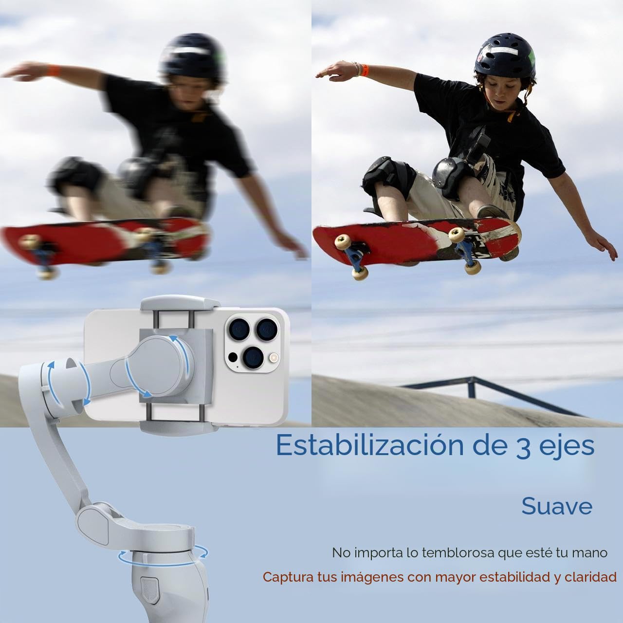 Estabilizador de cardán para smartphone, cardán de teléfono de 3 ejes para Android y iPhone 14 Pro Max, estabilizador de teléfono para grabación de video con seguimiento de rostro/objetos, kit de