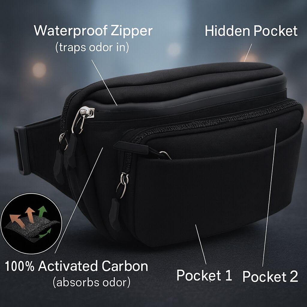 Smell Proof Crossbody Bag with Multi-Layer Activated Carbon,Water-Resistant and Lightweight Fanny Pack for Gym, Festivals, Night Out, Streetwear, Camping,Hiking,Travel &Daily Carry (Black) - Image 2