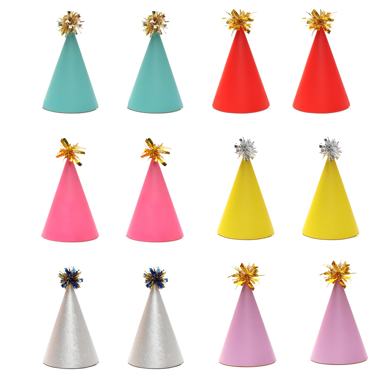 Cuixia Birthday Party Hats, Twelve Mixed Tassel Designs, 12 Pcs