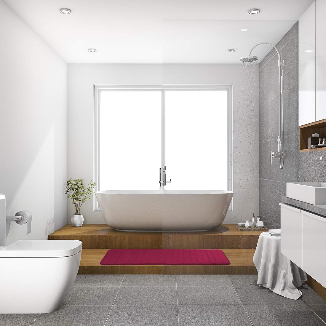 sourcing map Badematte Badteppich rutschfeste Waschbar schnell trocknend er Langer Teppich aus Memory Foam Weich & Gummi Rot 60x160cm