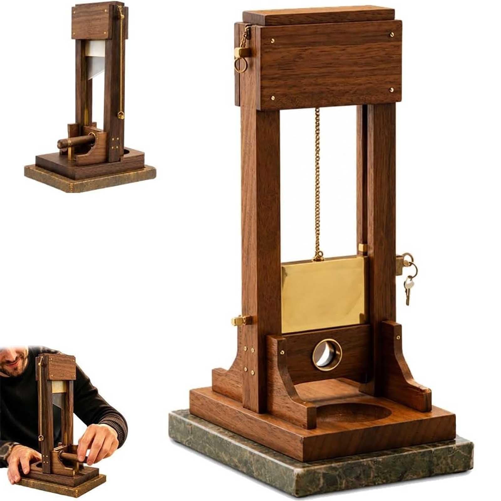 Luxuriöser Zigarrenschneider für den Schreibtisch, einzigartiger Guillotine Schneider, V-Schnitt & Gerader Schnitt mit integrierter Auffangschale und stabilem Standfuß, Elegantes Accessoire