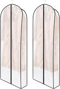 Zilink Breathable Fur Coat Storage Bags 60" Dress Bags for Gowns Long Dust Covers for Hanging Clothes with 7" Gussted Wrinkle Free for Leather Jacket Fur Coat Puffy Dress Storage, Set of 2