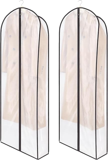 Zilink Sacs de rangement en fourrure respirant 60" Sacs de robe pour les robes Couvre-poussières longues pour les vêtements suspendus avec 7" Poignée gousse libre pour la veste en cuir Manteau Puffy rangement de robe, ensemble de 2