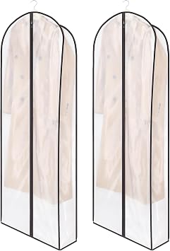 Zilink Breathable Fur Coat Storage Bags 60" Dress Bags for Gowns Long Dust Covers for Hanging Clothes with 7" Gussted Wrinkle Free for Leather Jacket Fur Coat Puffy Dress Storage, Set of 2