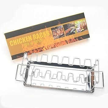 Belity Chicken Leg Wing Rack 14 Slots Stainless Steel Metal Roaster Stand with Drip Tray for Smoker Grill Oven BBQ Picnic