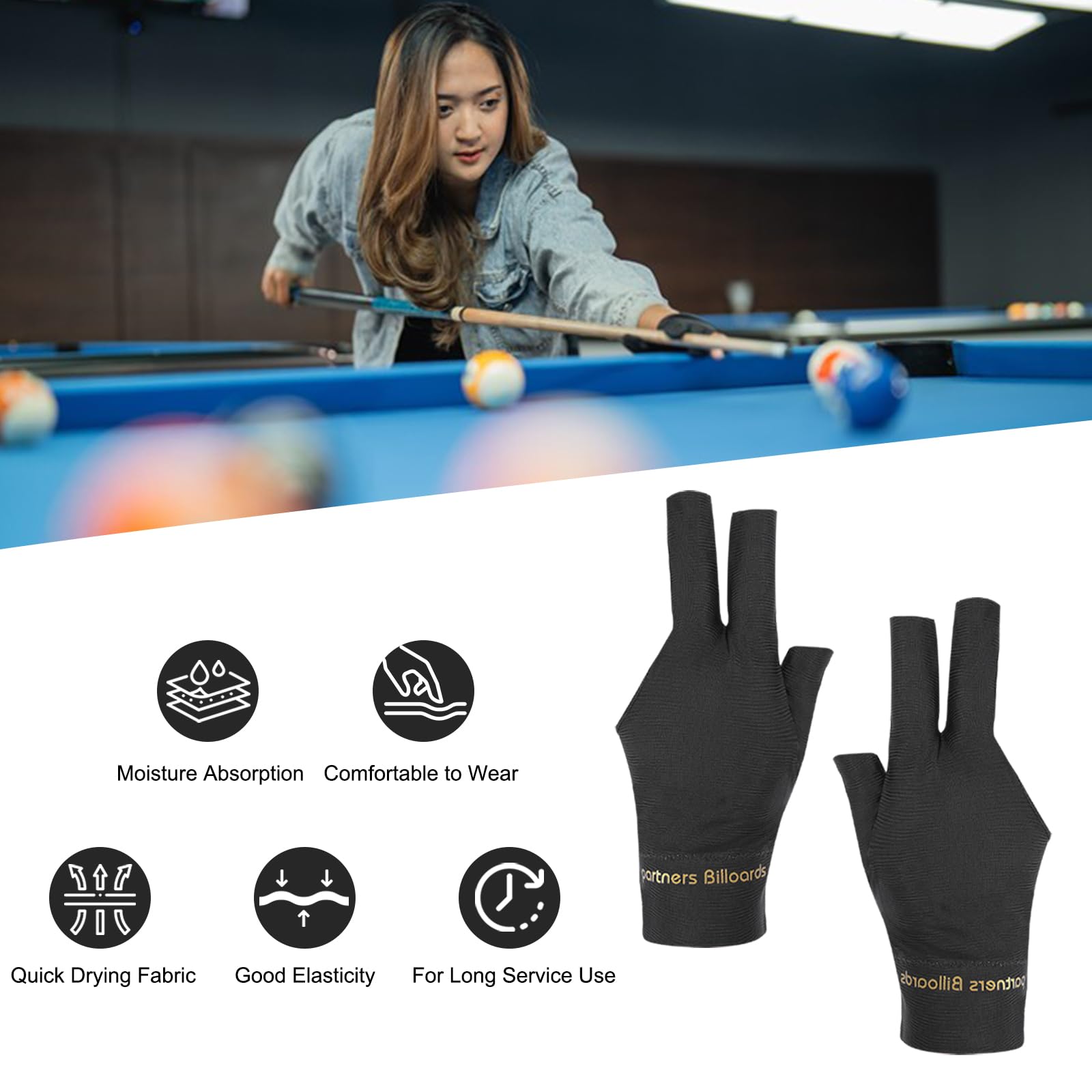 PATIKIL 10pcs 3 Finger Pool Glove Right Hand Billiard Gloves Pool Cue Accessories Black - Image 4