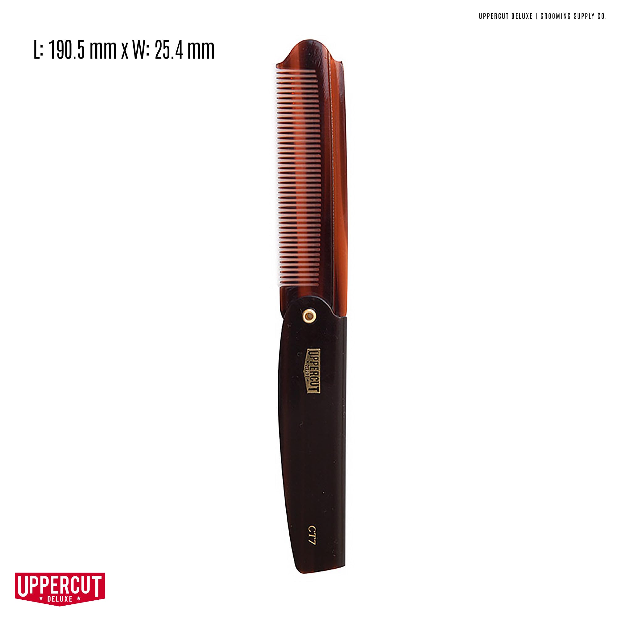 Uppercut Deluxe CT7 Flip Comb For Men, A Tortoise Shell Pocket Comb, Rework your Style All Day, Suitable For Long and Short Hair Styles
