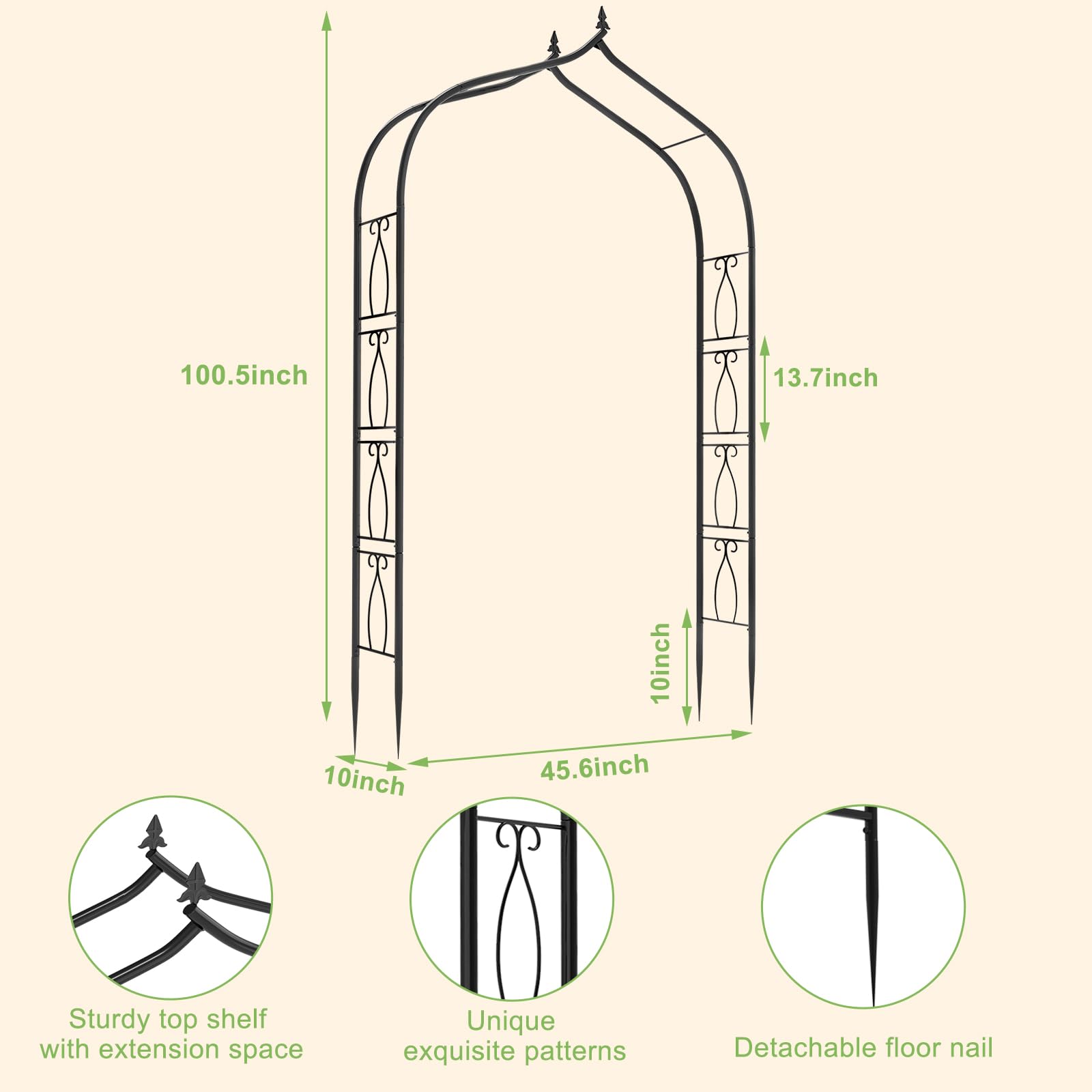 Snapklik.com : 7FT Garden Arch Trellis, Outdoor Steel Arbor For ...