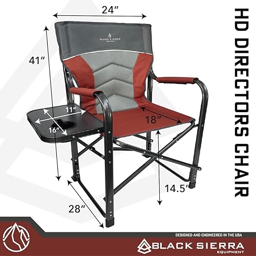 Miniatura 16 de XL Directors Silla con mesa auxiliar plegable, silla de campamento resistente soporta 400 libras, asiento plegable para exteriores de gran