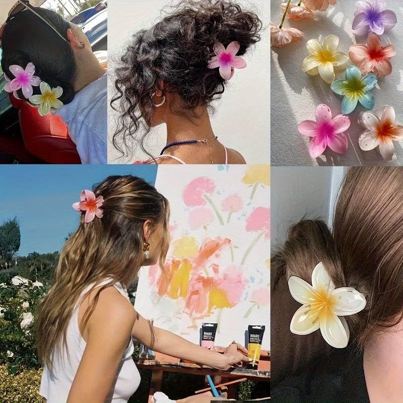 Image of Cerrito 12 Pcs Flower Hair Claw Clips - Hawaiian Plumeria, NonSlip Clutchers for Hair, Strong Hold Hair Accessories For Thick or Thin Hair, Beach, Everyday Use (Small, Multicolor)