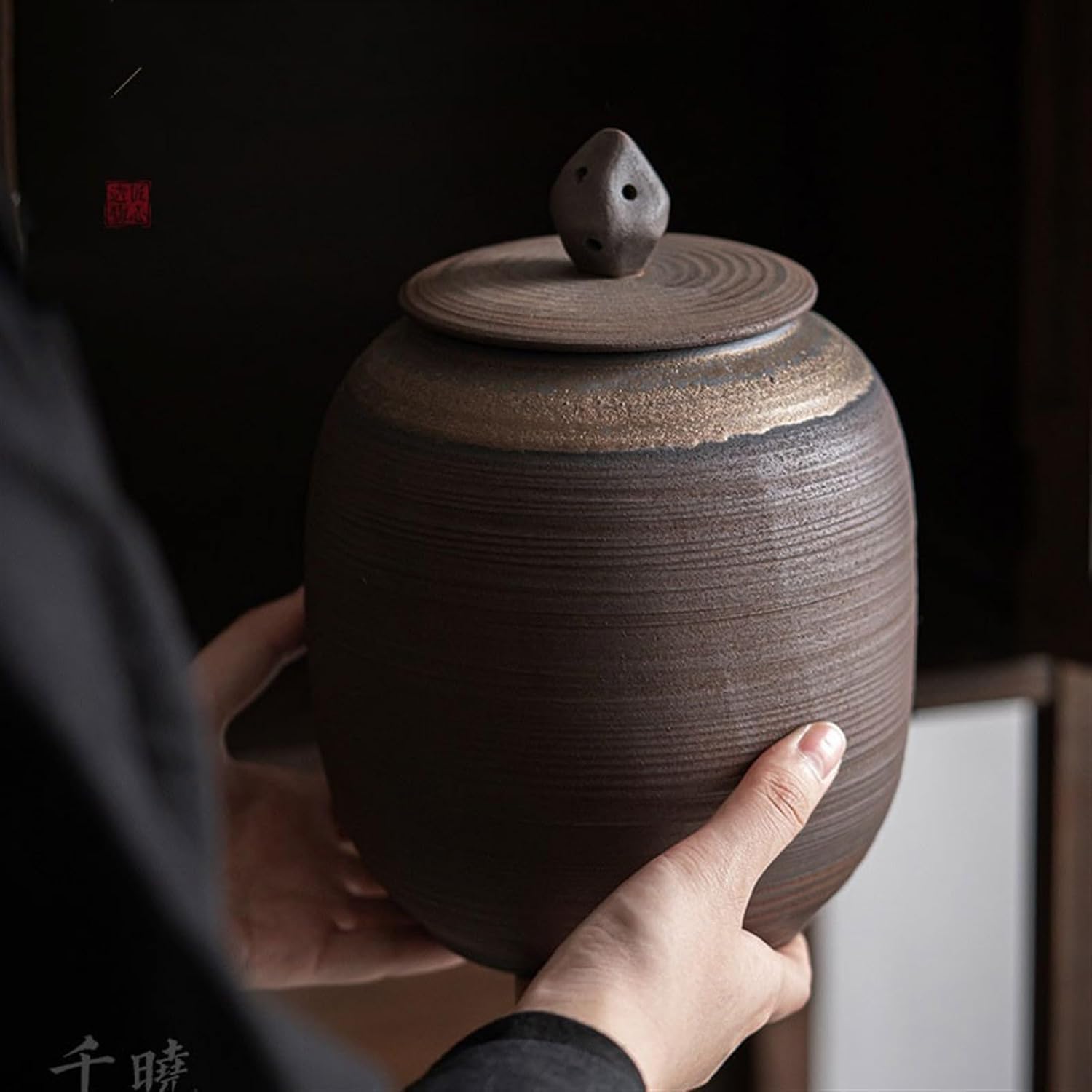 Tea Tin Rough Terra Cotta Tea Canister Sealed Storage Jar Vintage Ceramic Household Warehouse High-grade Set Container