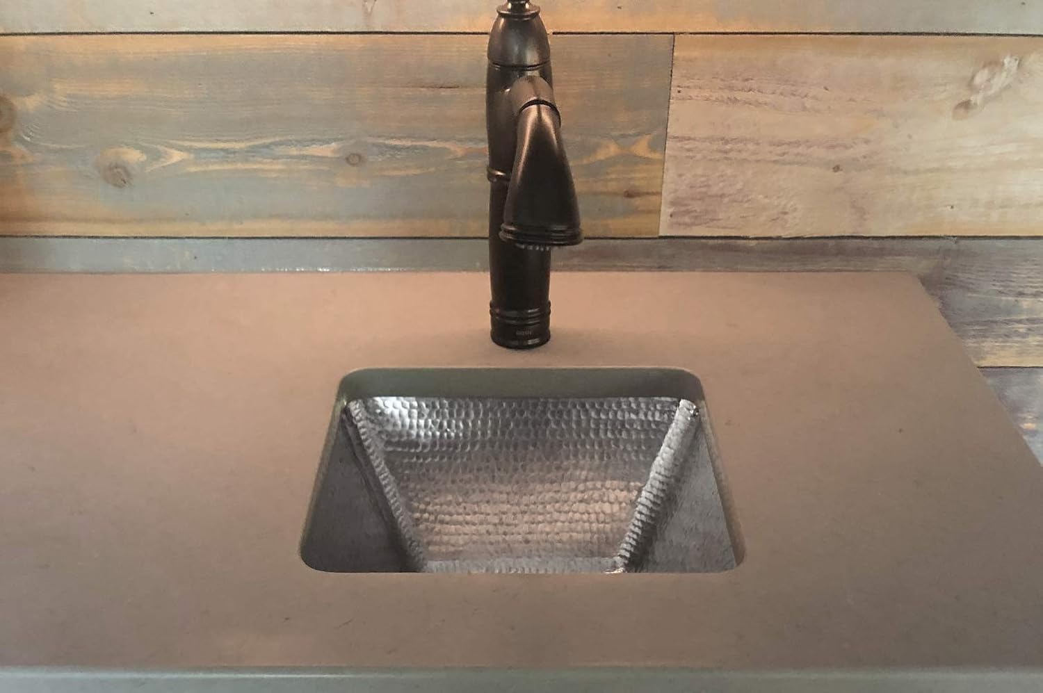 Premier Copper Products BS15EN3 15-Inch Square Hammered Copper Bar/Prep Sink in Nickel with 3.5-Inch Drain Size