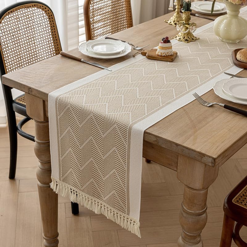 Tischläufer modern, Mode Tischdecke, Outdoor Tischdeko, Table Runner, Esstisch deko, Tischläufer abwaschbar, Festliche Partydekoration (35x180 cm Beige)