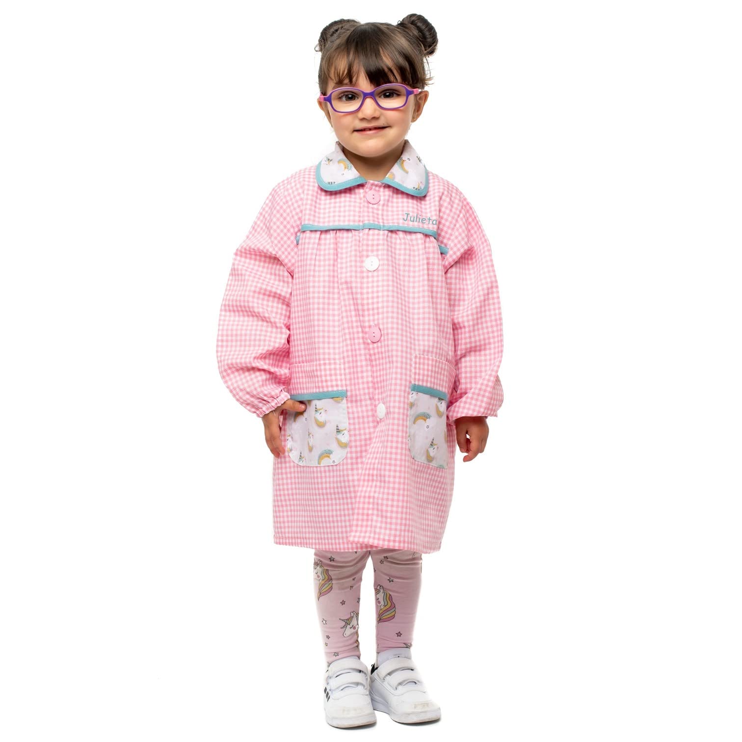 Nenel Bata Escolar Personalizada - Babi escolar infantil con Nombre Bordado – Mandilón personalizado para Niños – Modelo Unicornios
