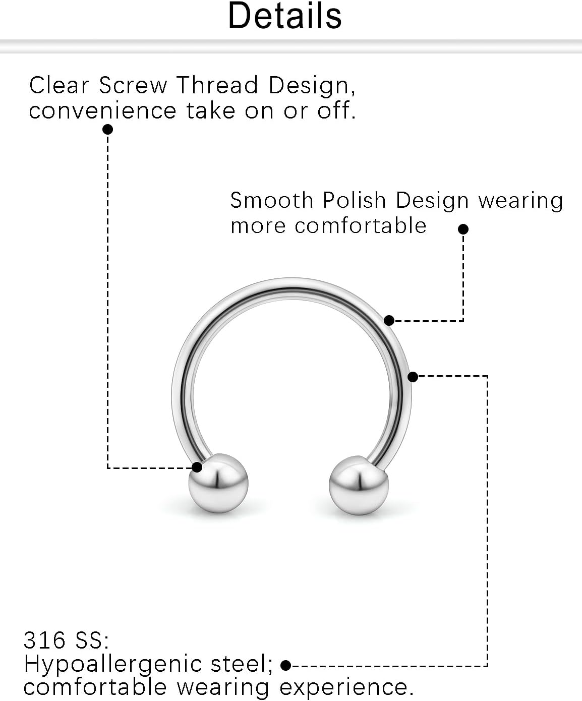16g Lip Rings - Stainless Steel Snake Bite Jewelry - Labret & Vertical Lip Hoops for Women & Men