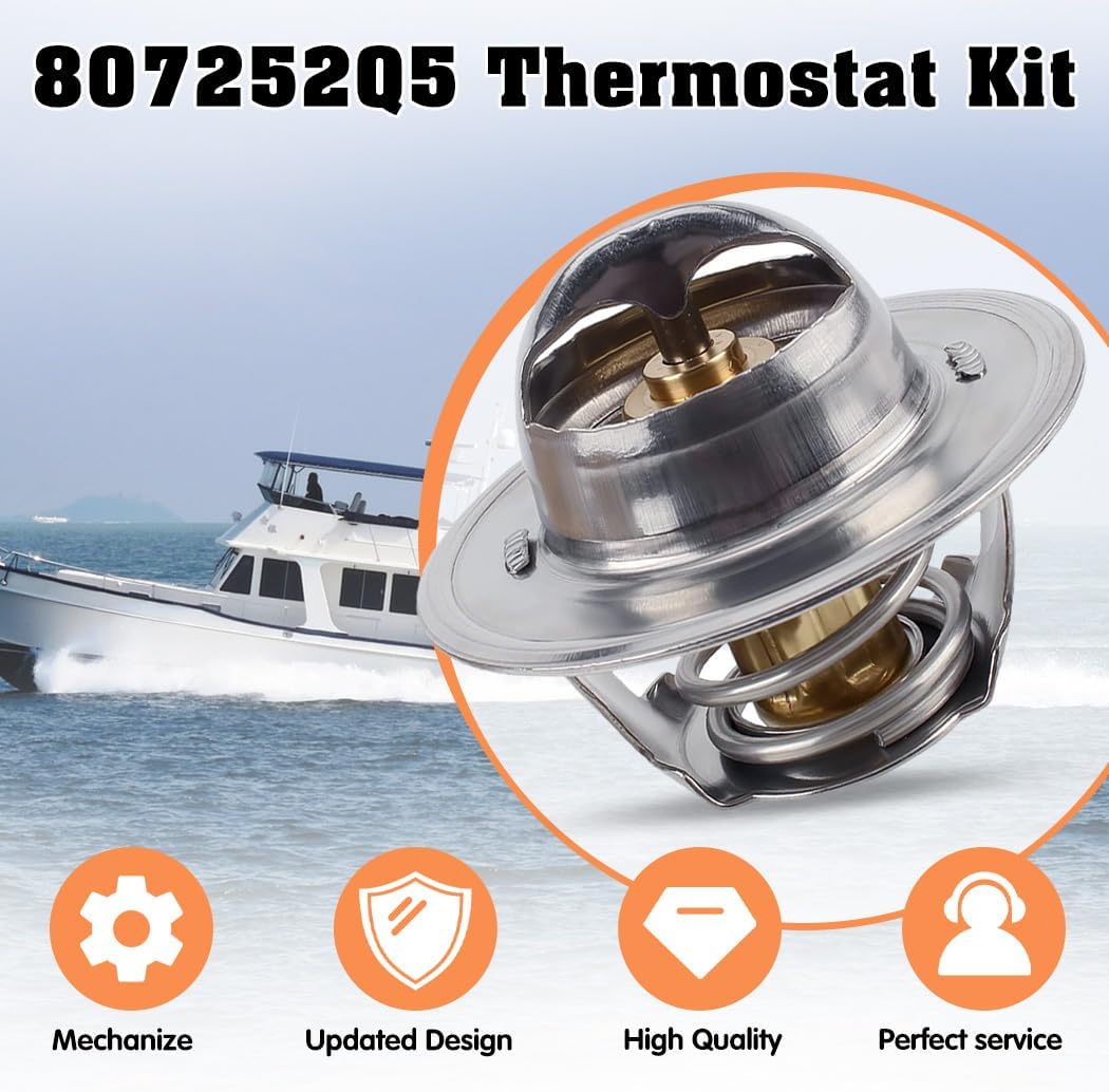 807252Q5 Thermostat Kit 160° with Plastic Sleeve Compatible with Mercruiser V6&V8 GM Engines 1987-UP Sierra 18-3647,4.3L 5.0L 5.7L 7.4L 8.2L,replaces 807252T8 806922 23-806922