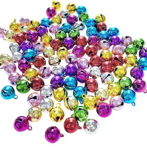 100Pcs Jingle Bells, BetterJonny 14mm Sweet Colors Metal Craft Bells, Pet Decoration Bells DIY Bells for Wreath, Christmas, Holiday Home Party & Festival Decorations and Jewelry Making