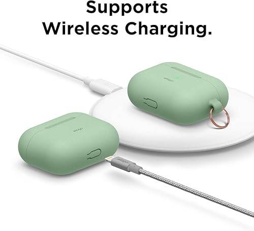Miniatura 6 de elago Funda original compatible con Apple AirPods Pro, funda protectora de silicona con llavero, corte preciso, soporta carga inalámbrica (verde