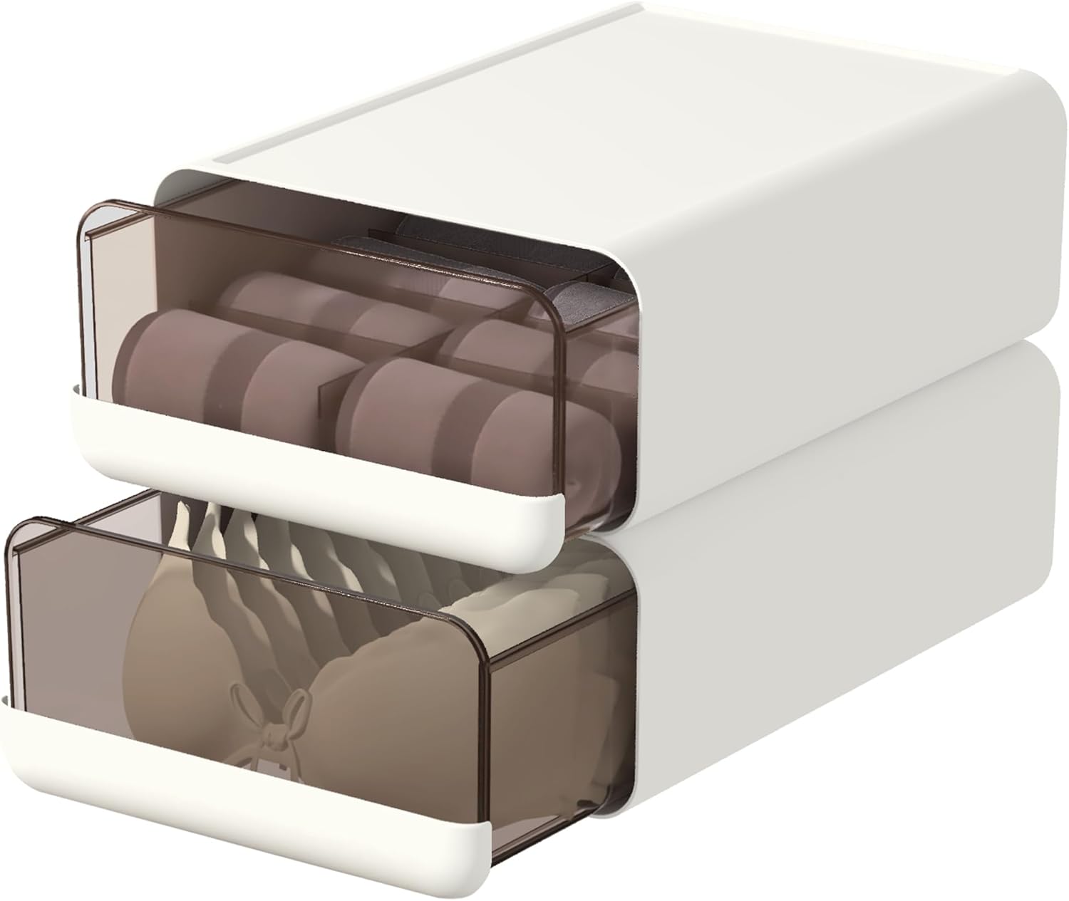 2pcs Underwear Organizer Drawer, 10 Cells Plastic Sock Underwear Storage Drawer, Stackable Closet Organizers and Storage Box for Bras, Socks, Scarves, Ties, Belt