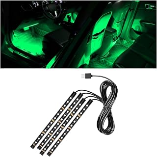 Car LED Strip Light, 12V 48 LED Vehicle Under Dash Neon Ambient Night Decor Lamp with USB Port, Automotive Interior Lighting Accessories, Universal for SUV Truck Sedan (Green)