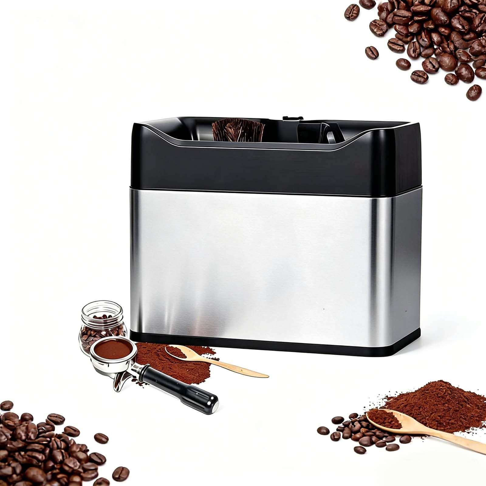 Limpiador Automático De Posos De Café, Máquina Limpiadora De Pastilla De Espresso, Máquina Limpiadora De Posos De Café, Doble Cabezal De Cepillo, 3 Rascadores, Para Cafetería(Silver)