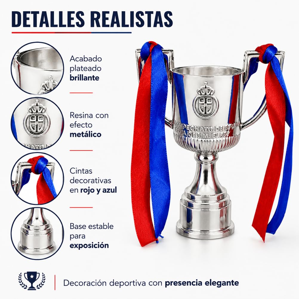 Réplica del Trofeo de Copa del Rey,Trofeo de Campeónes Coleccionable, Recuerdo de Liga de Fútbol,Decoración para Oficina, Bar Deportivo y Hogar, Aficionados al Fútbol