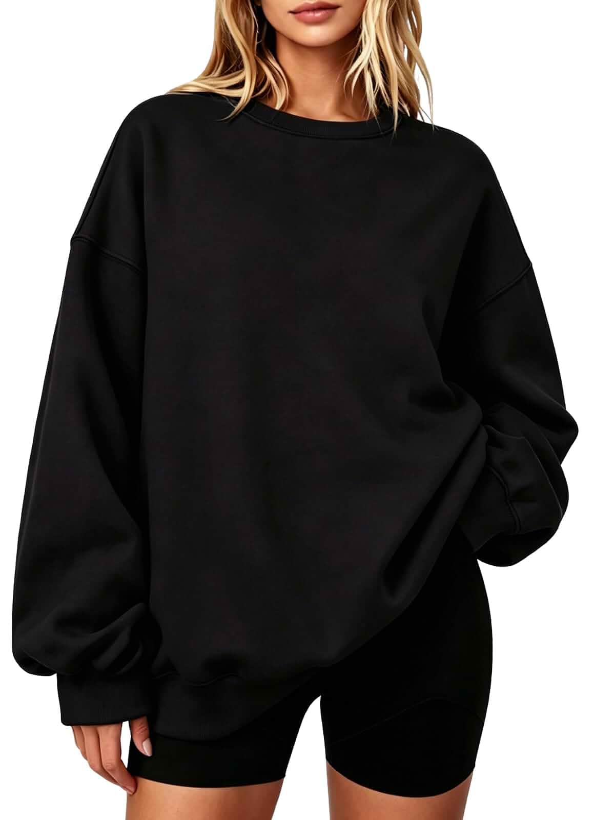 Womens Oversized Sweatshirt Crewneck Casual Pullover Tops 2026 Fleece Lined, Loose Fit, Long Sleeve, Ribbed Design, Solid Color, Cotton Blend, Fall Fashion Outfits, Winter Clothes