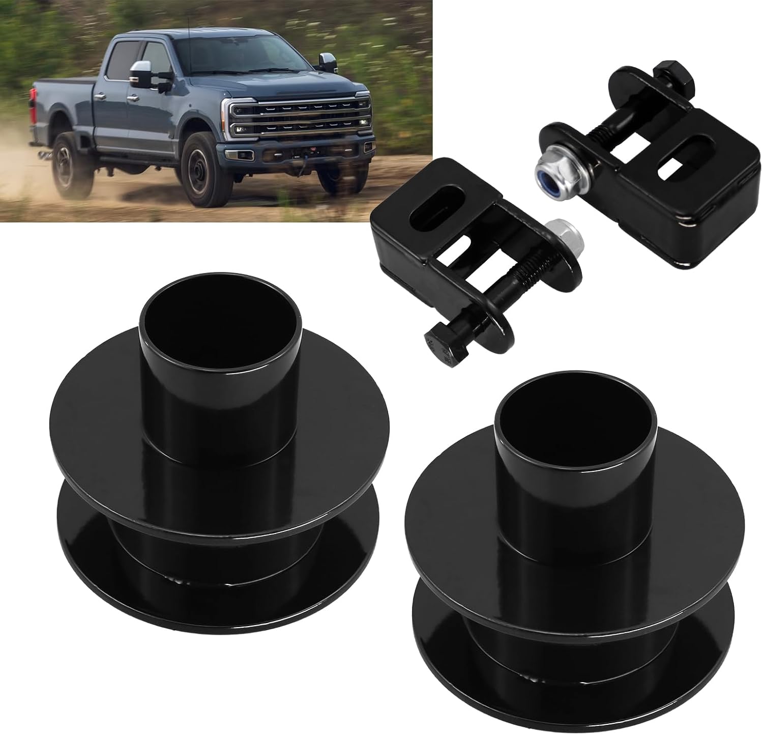 RULLINE 2.5" Front Leveling Kit Compatible with Ford F250 F350 Super Duty 4WD 2005-2024 Includes Shock Mount Extenders & Steel Coil Spring Lift Spacers