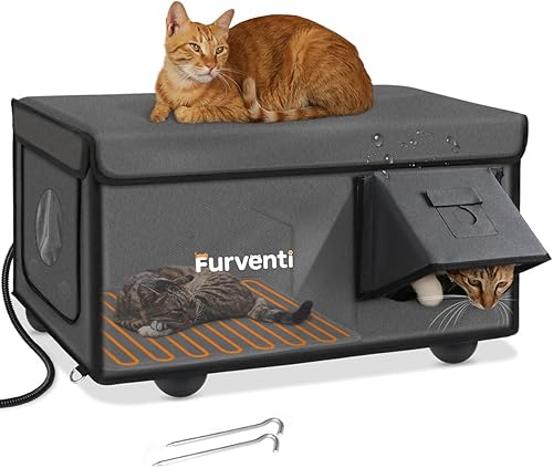 Casa para gatos climatizada para exteriores en invierno, extremadamente aislada y resistente a la intemperie, refugio para gatos con aleros