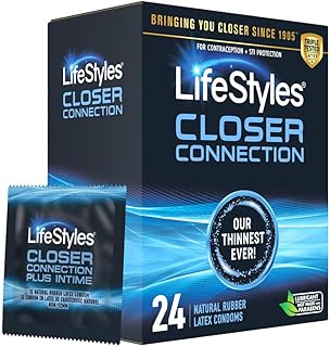 Lifestyles Closer Connection Natural Rubber and Lubricated Thin Latex Condoms, 24 Count, Triple Tested (Pack of 1)